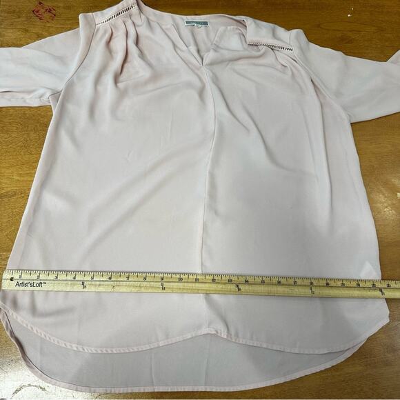 Pleione by Anthropologie Blush Pink Blouse Top Women’s Large L High Low Office - Picture 8 of 9